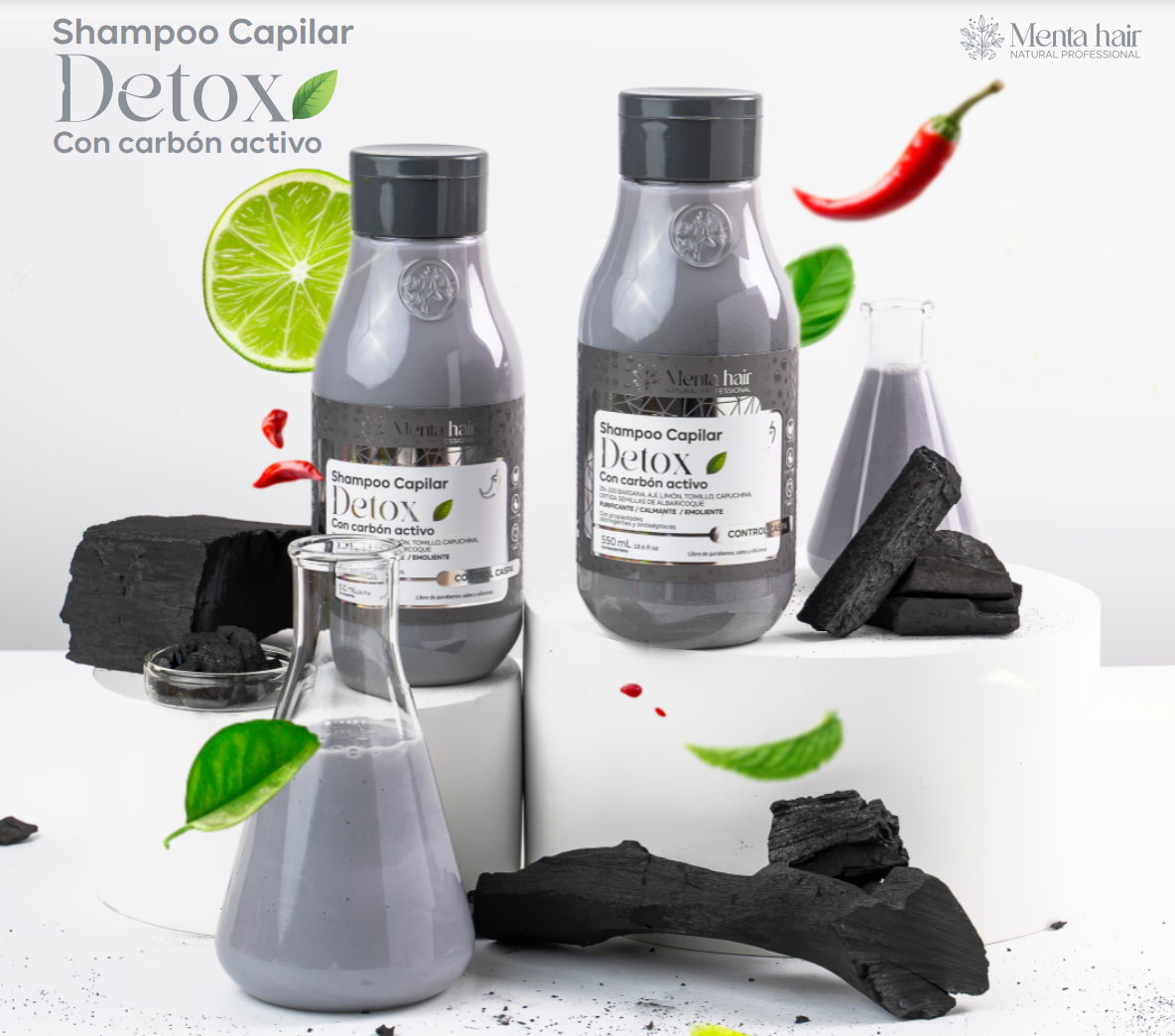 Shampoo Detox, Carbon Activado x 550 ml Menta Hair