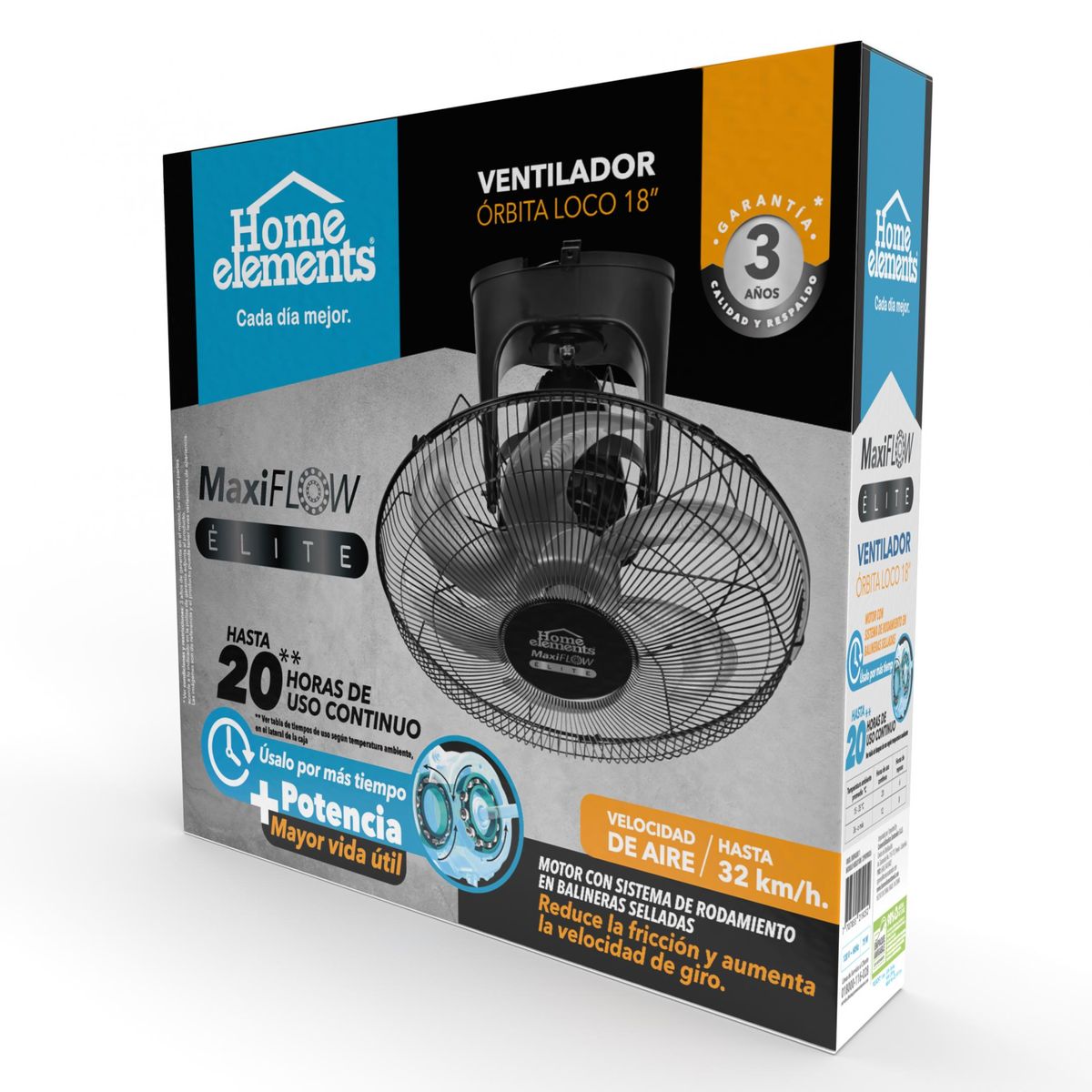 Ventilador Orbita Loco Negro 18" Maxi Flow home Elements