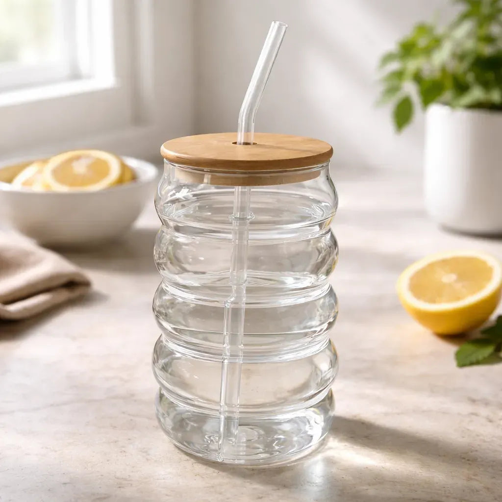 Vaso con pitillo de vidrio ALANA 550ml