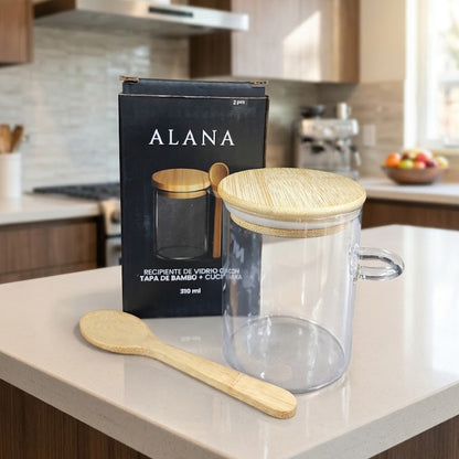 Recipiente de vidrio con tapa de bambú Alana 210ml
