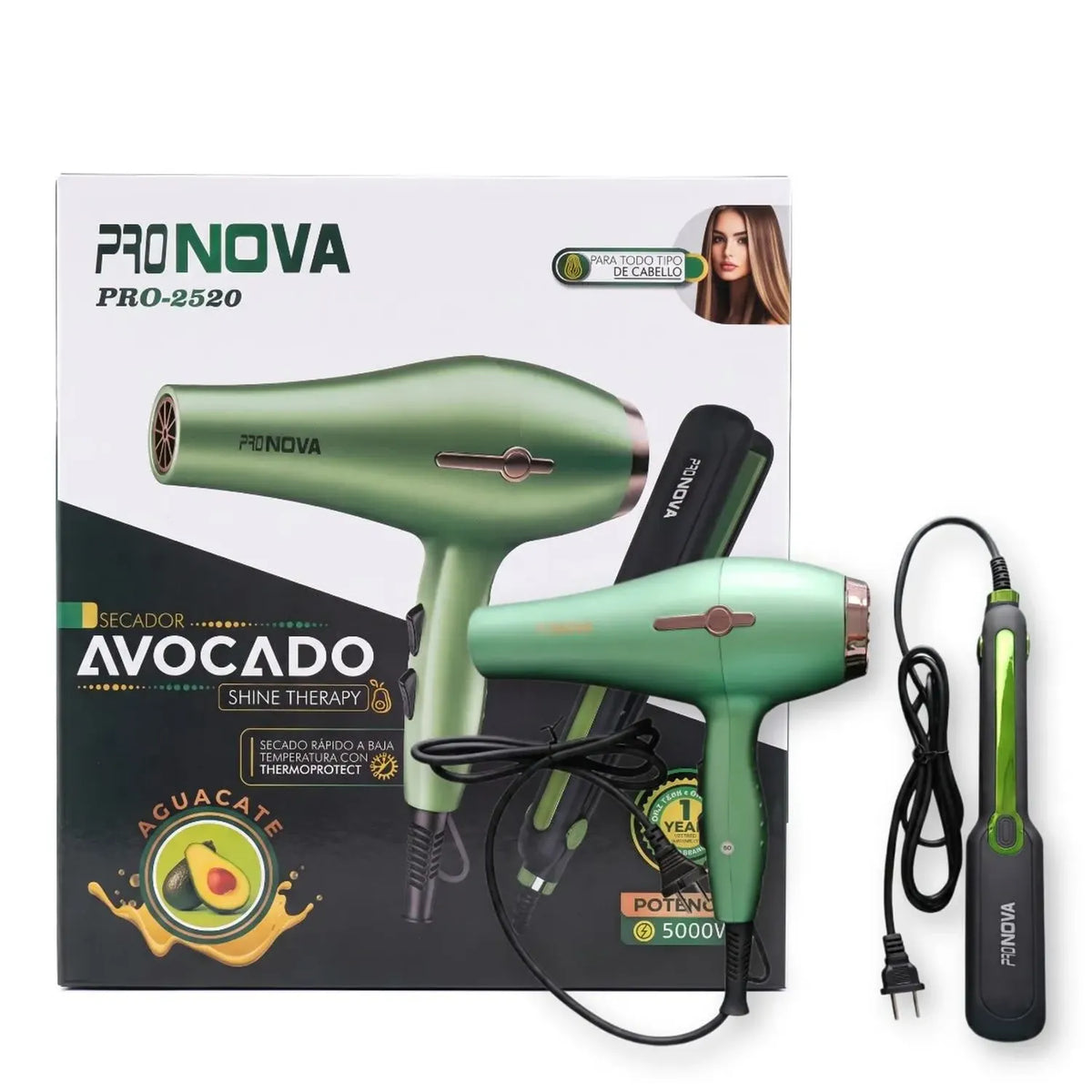 Combo secador y plancha Avocado shike therapy 7 en 1 pronova