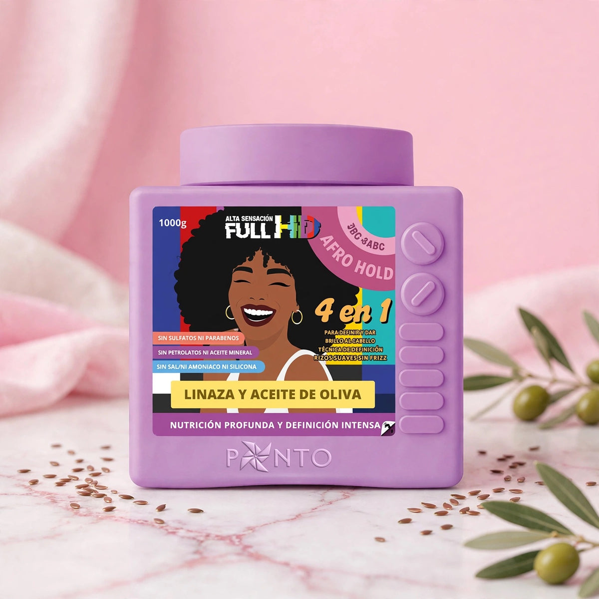 Ponto 4 en 1 Afro hold, Linaza y aceite de oliva