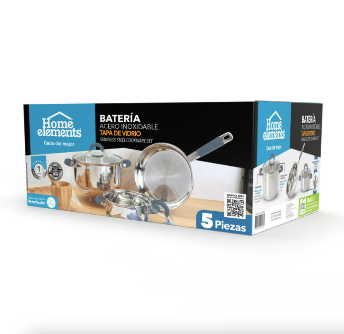 Bateria Acero Inoxidable 5 Piezas Home Elements