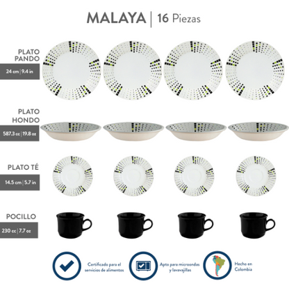 Vajilla Corona Malaya 4 puestos 16 piezas