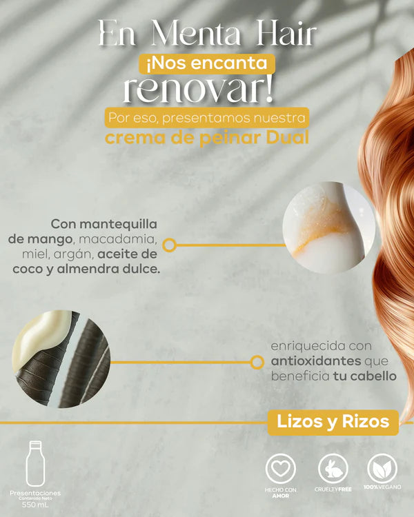 Crema de Peinar Dual Lisos y Rizos X550ml Menta Hair