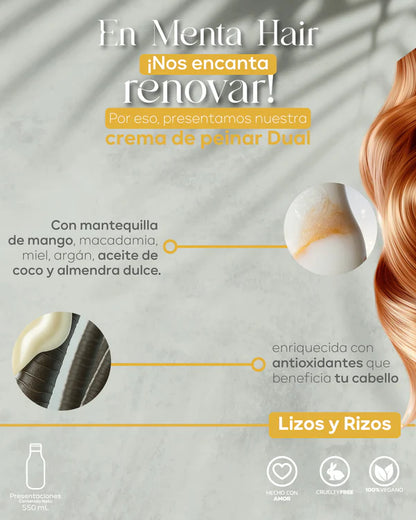 Crema de Peinar Dual Lisos y Rizos X550ml Menta Hair