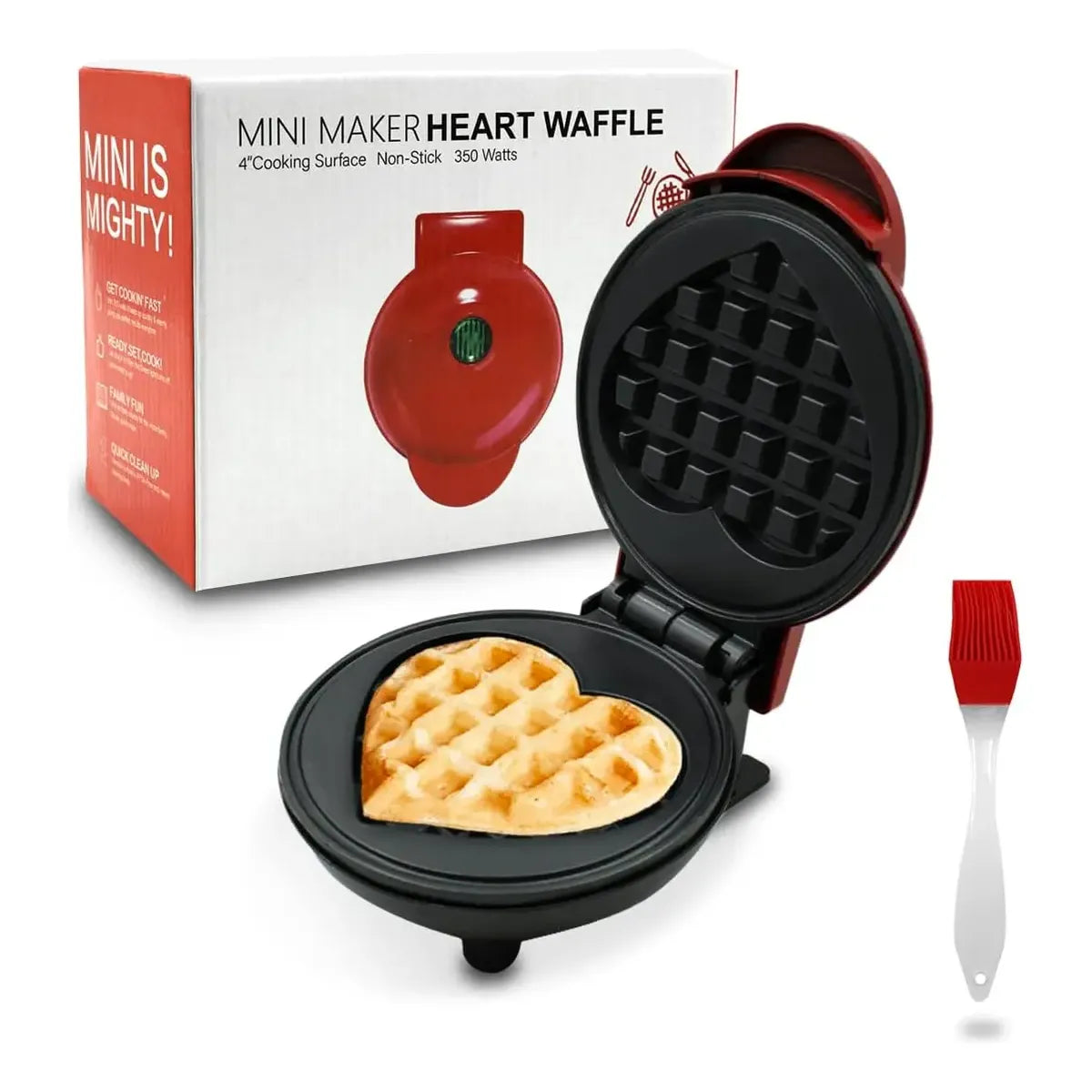 Mini Waflera Eléctrica Forma Corazón Antiadherente Roja