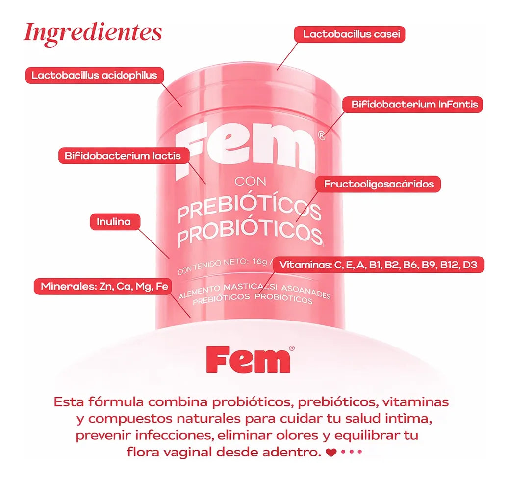 PROBIÓTICOS VAGINALES PARA MUJERES ×60 MASTICABLES FEM