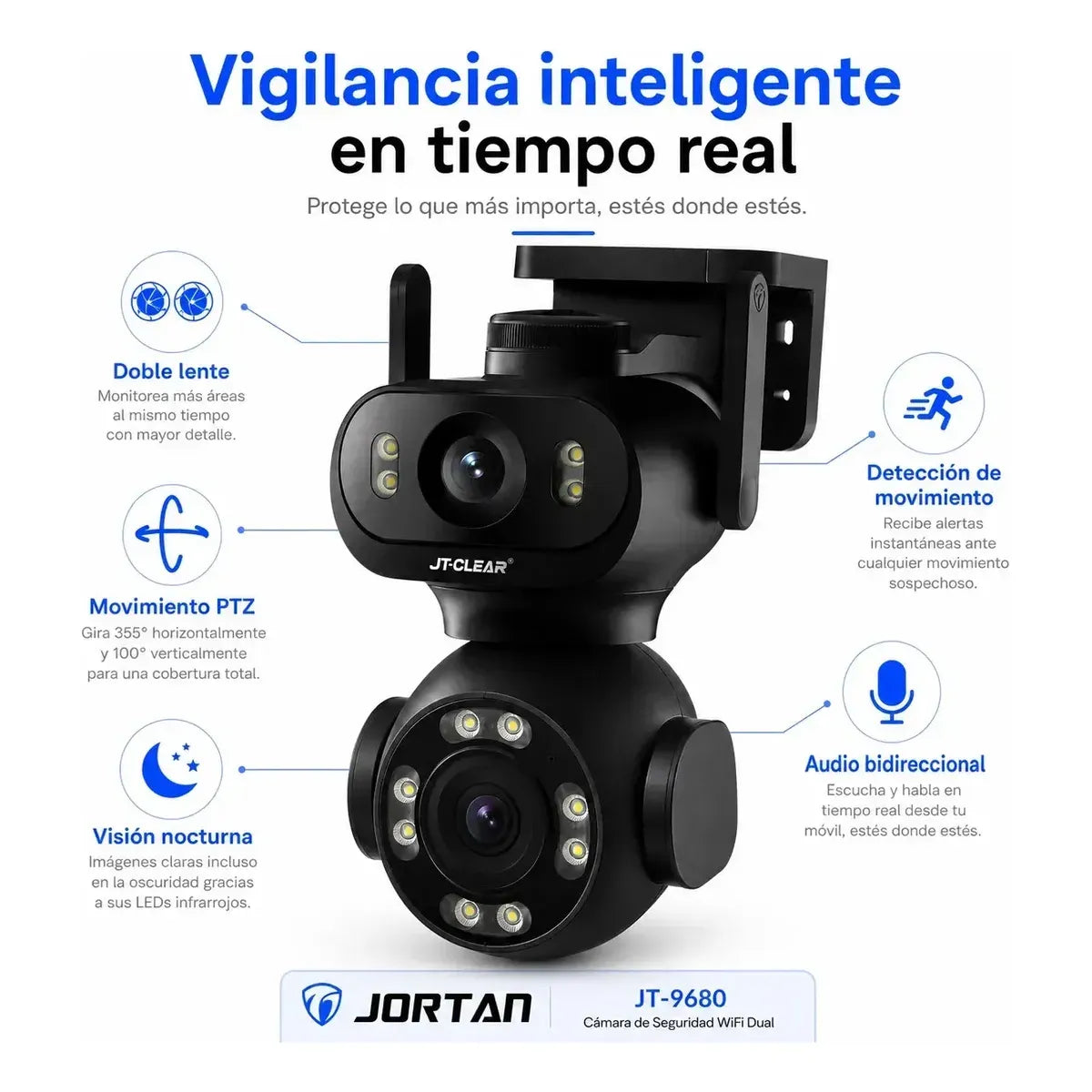 Cámara Seguridad Wifi Doble Lente Ia Jortan Jt-9680 Ptz