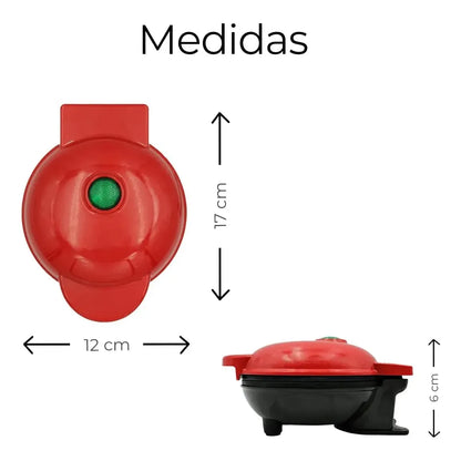 Mini Waflera Eléctrica Forma Corazón Antiadherente Roja