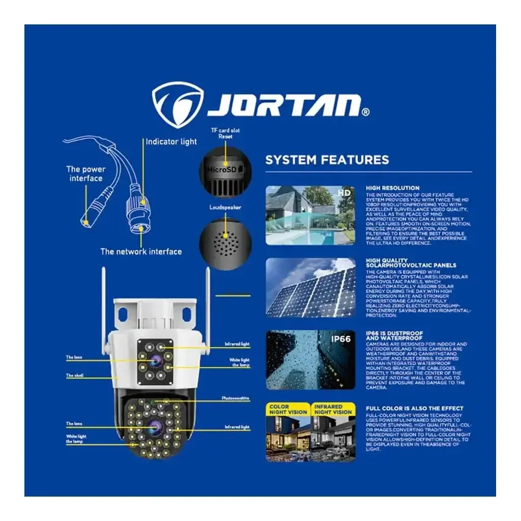Cámara de seguridad IP WiFi de doble lente Jortan (modelo JT-8293 "