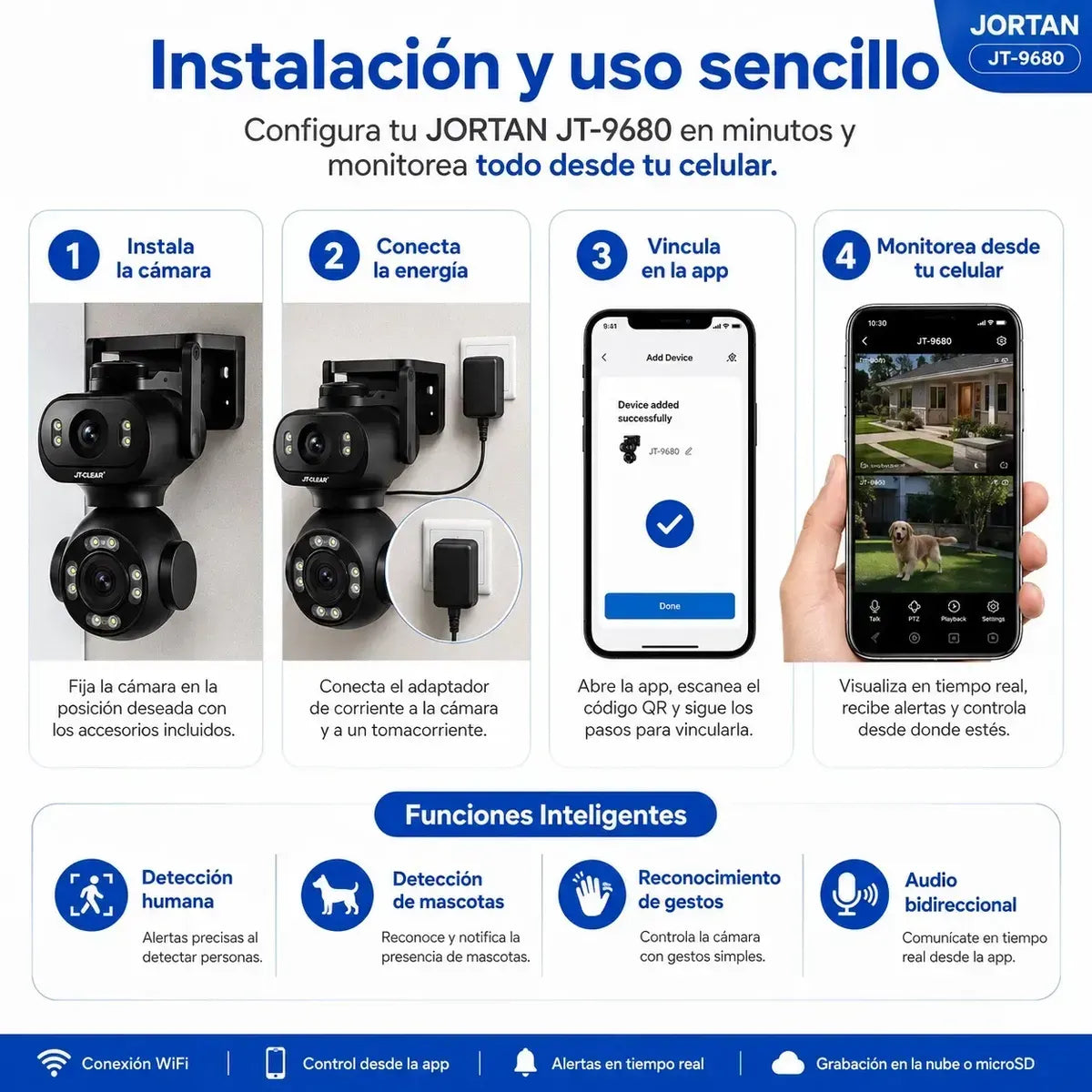Cámara Seguridad Wifi Doble Lente Ia Jortan Jt-9680 Ptz