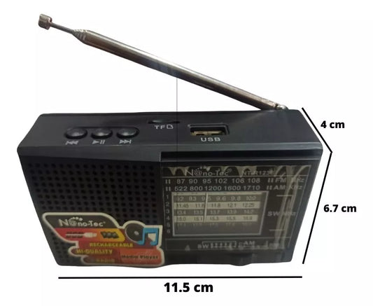 Radio Nano Tec Nt-r1238 8bandas Bateria Recargable Am/fm