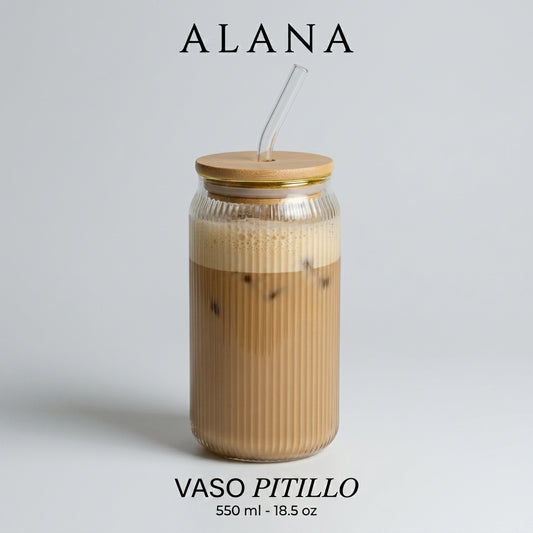Vasos con pitillo de vidrio bambú  ALANA 550ml