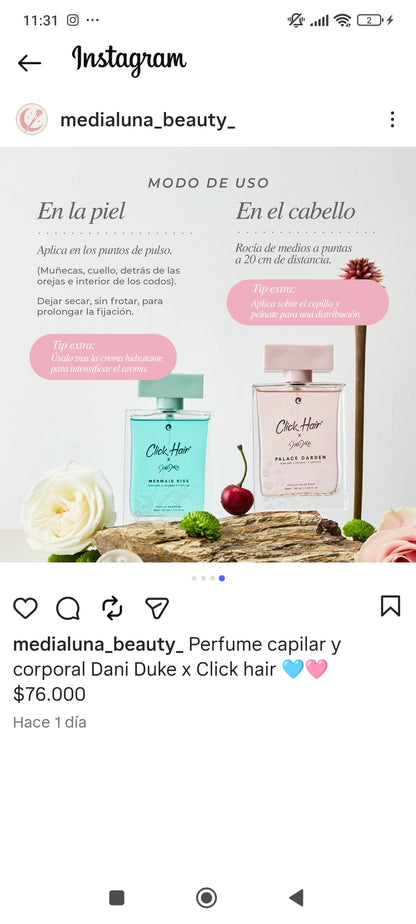 PERFUMES CAPILAR Y CORPORAL DE LUJO X DANI DUKE clic Hair