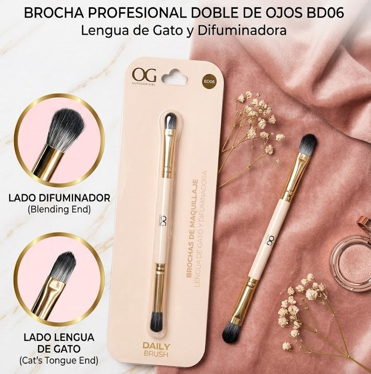 Brocha Profesional Doble de Ojos Lengua de Gato y Difuminadora BD06 OG