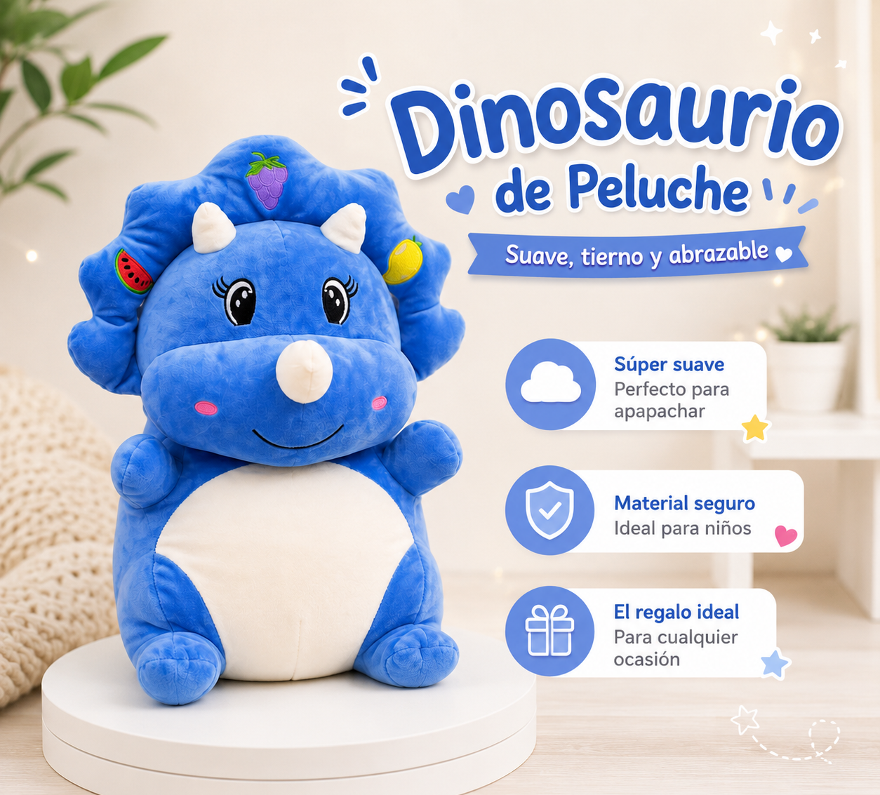 PELUCHE CON COBIJA TRICERATOPS-DINOSAURIO🦖