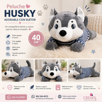PELUCHE CON COBIJA HUSKY CON SUETER