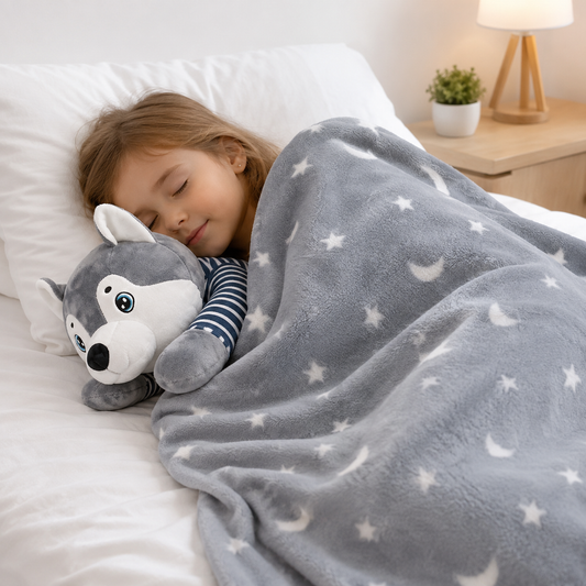PELUCHE CON COBIJA HUSKY CON SUETER