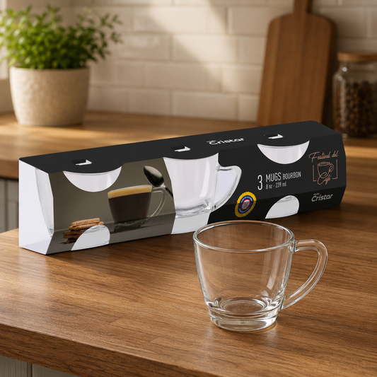 Set de 3 pocillos de Vidrio Cristar Bourbon