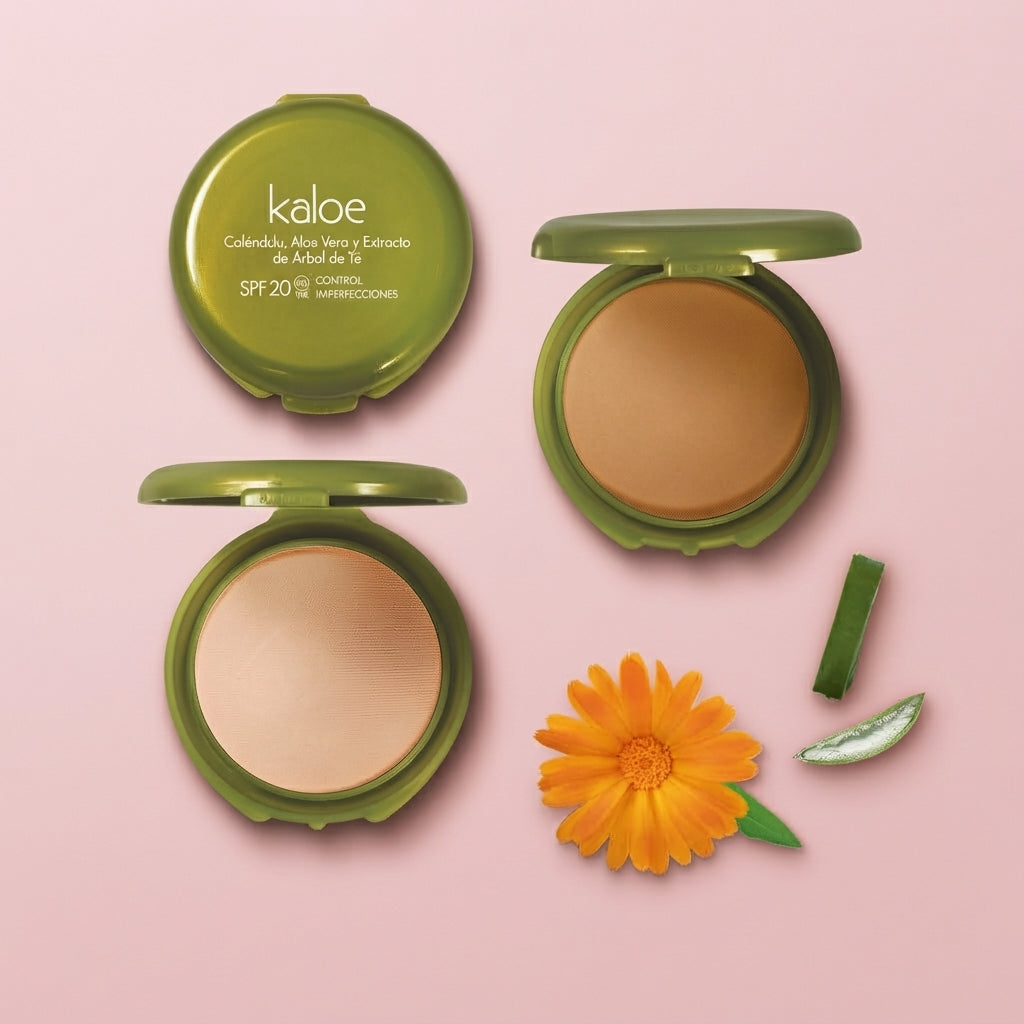 POLVO COMPACTO CONTROL IMPERFECION KALOE  ESTRACTO DE ARBOL DE TĖ  ANA MARÍA