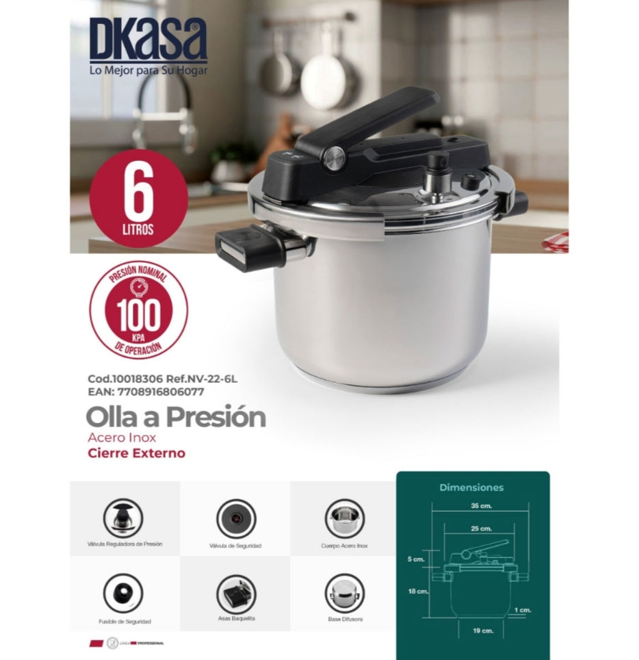 Olla a presión acero inoxidable Dkasa 6L