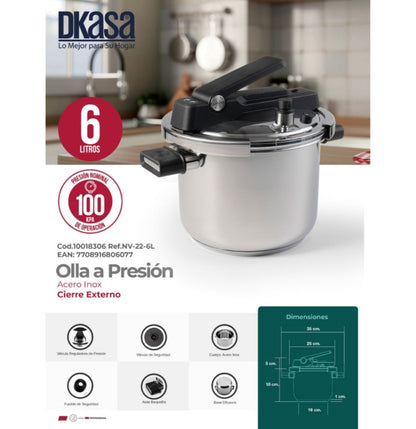 Olla a presión acero inoxidable Dkasa 6L
