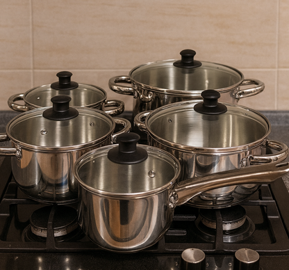 Juego de ollas x5 de acero inoxidable Dkasa