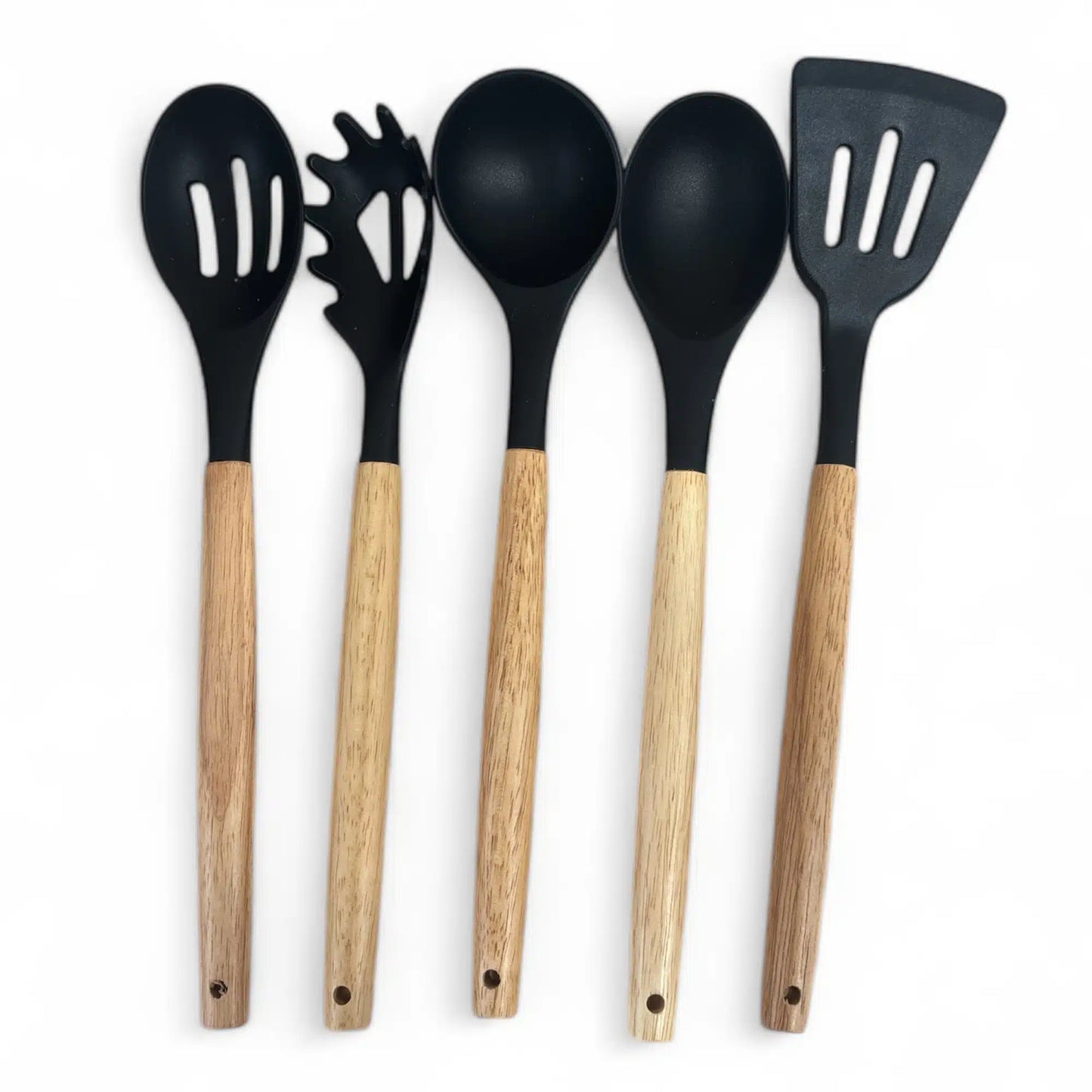 Utensilios de cocina con mangos de madera