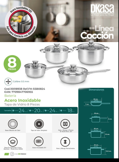 Batería 8 piezas de acero inoxidable Dkasa