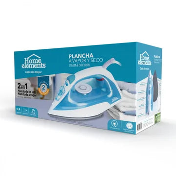 Plancha 2 en 1 Home Elements a Vapor y Seco