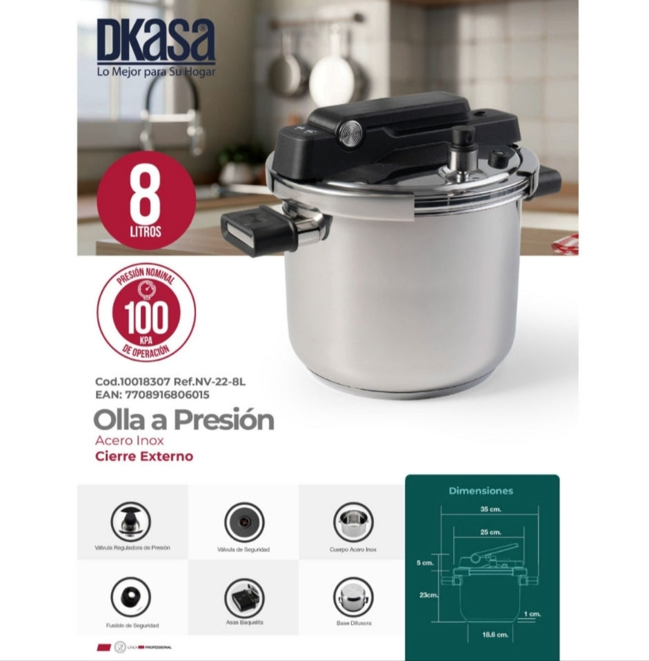 Olla a presión en acero inoxidable Dkasa 8L