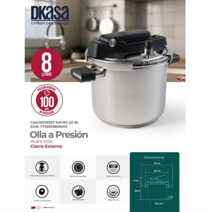 Olla a presión en acero inoxidable Dkasa 8L