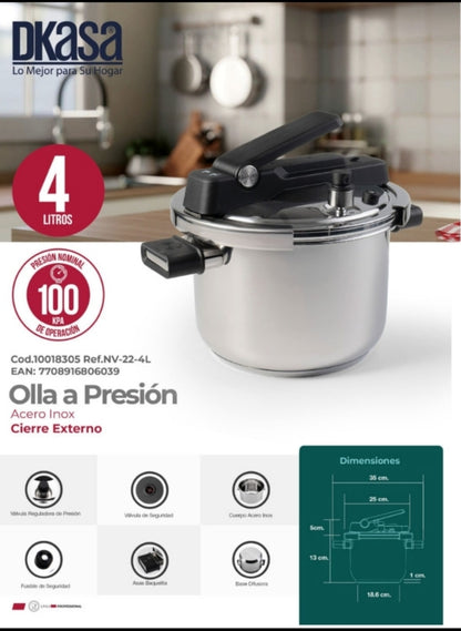 Olla a presión acero inoxidable Dkasa 4 L