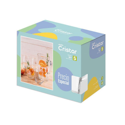 Set de jarra + 4 vasos de cristal sicilia