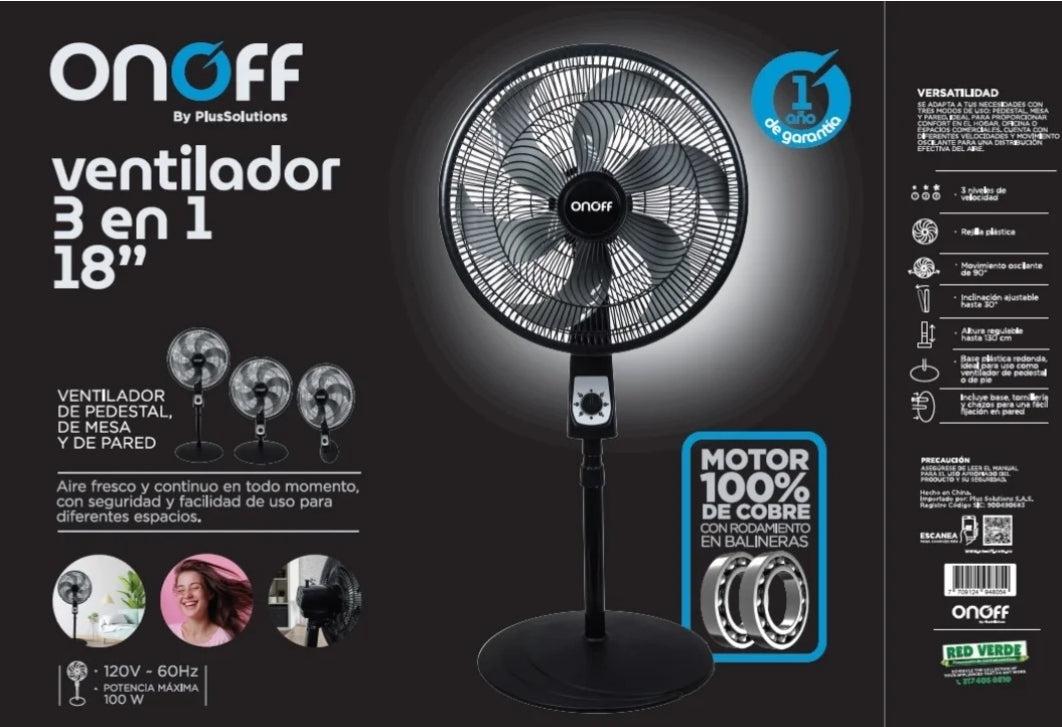 Ventilador 3 en 1 ONOFF 18"stand fan