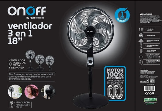 Ventilador 3 en 1 ONOFF 18"stand fan