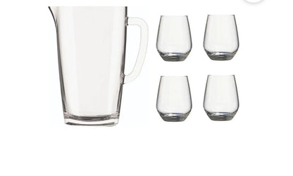 Set de jarra + 4 vasos de cristal sicilia